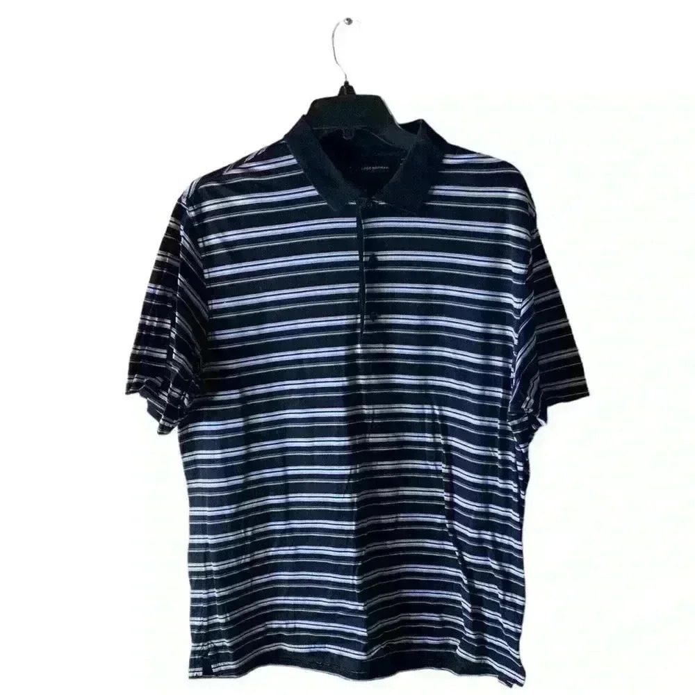 Greg Norman Polo Stripe Shirt 3/4 Button Front Short Sleeves Men's Size Large